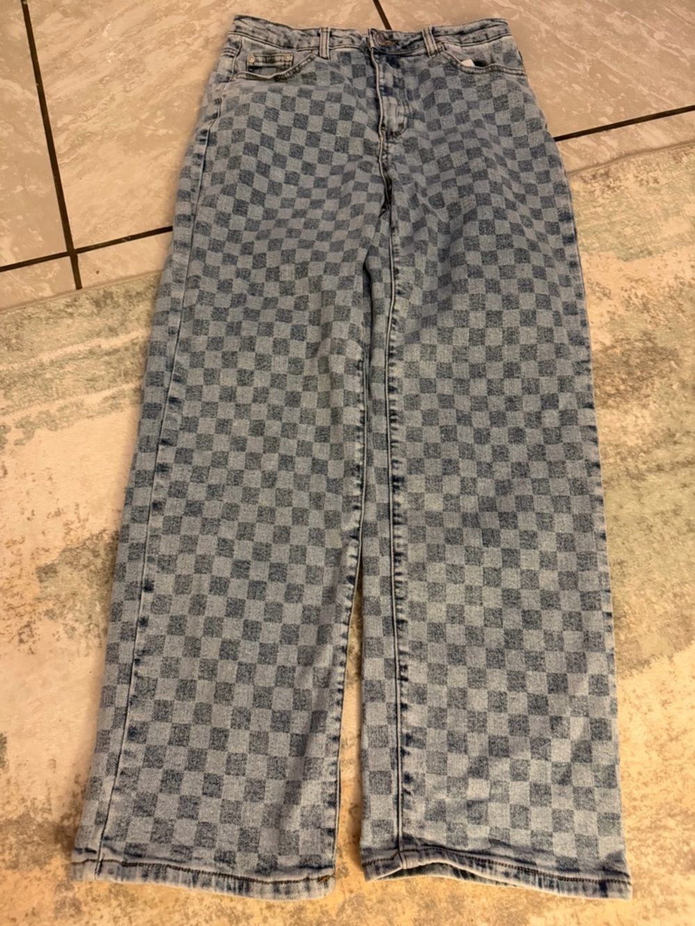 Almost Famous Checkerboard Light Blue Straight Leg Jeans